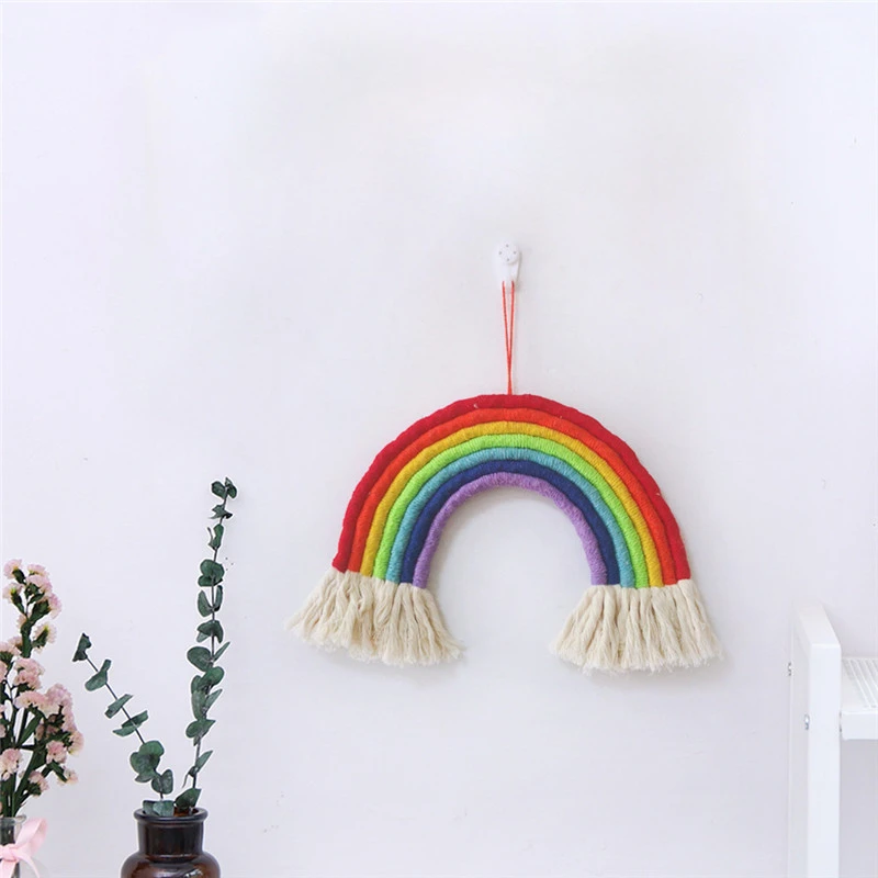 

Lovely Rainbow Shape Design Wall Tapestry Kids Room Nursery Home Decoration Colorful Rope Handmade Woven Hanging Tapestries