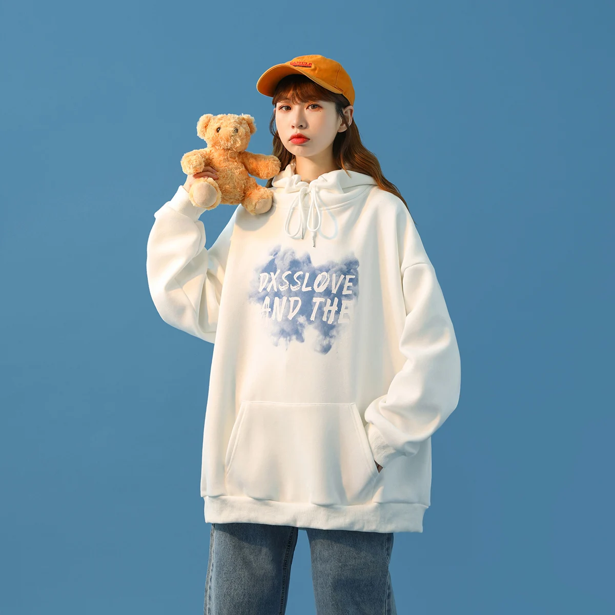 

LANXIYAN Autumn / winter 2020 new style sweater women's thickened Korean loose print chic Hong Kong Style Round Neck Top