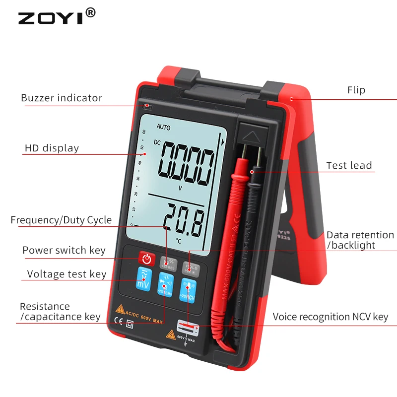 ZOYI Digital Multimeter ZT-922SE AI Voice Recognition 6000 Counts AC/DC Ohm capacitance TEMP NCV Hz Auto Range TRMS Multi tester
