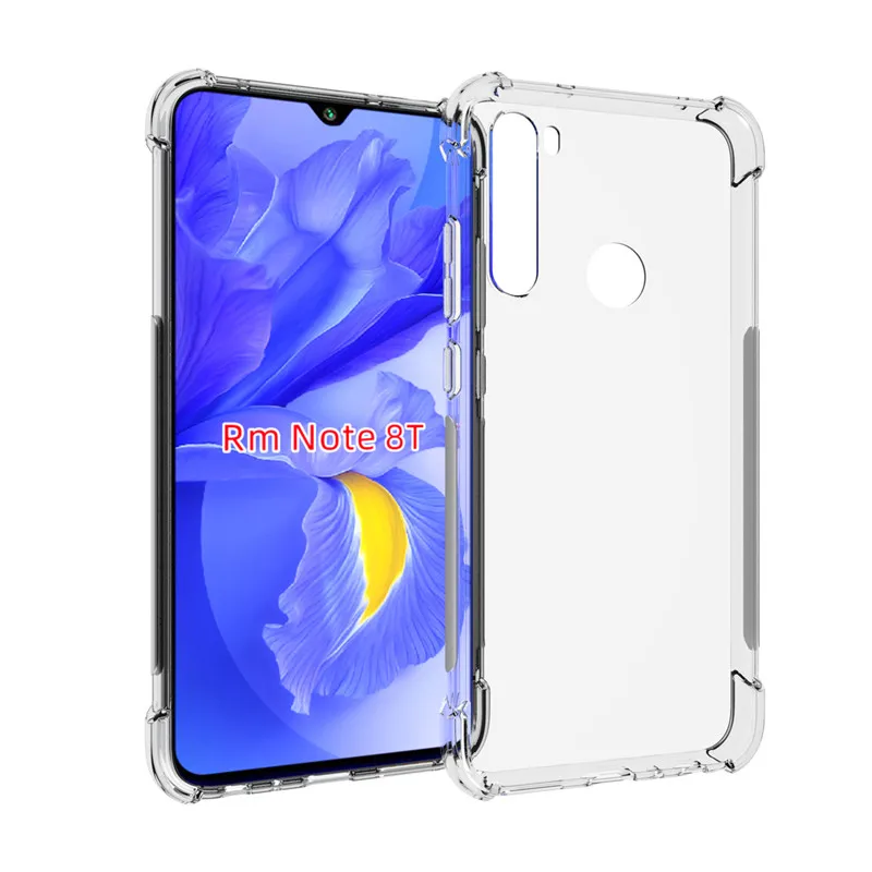 Противоударный чехол бампер с 4 углами для Xiaomi Redmi Note 8T прозрачный силиконовый
