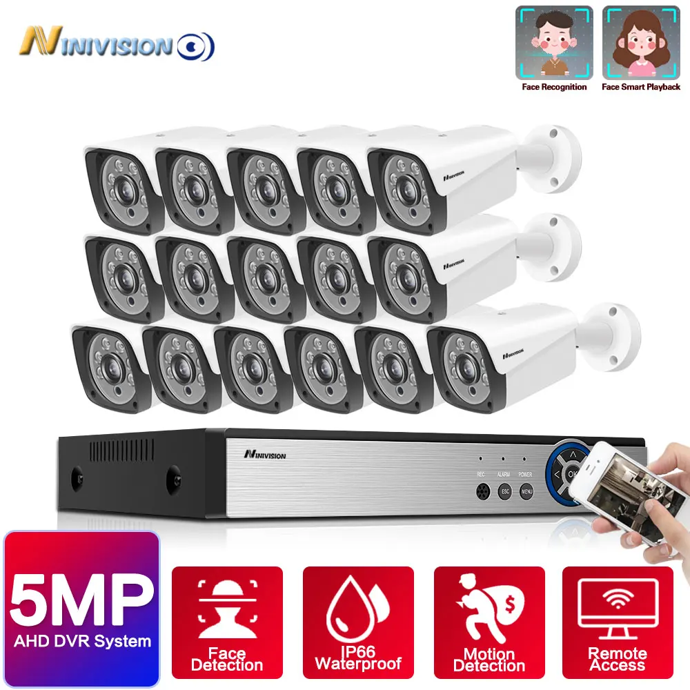 16 каналов система видеонаблюдения 5 Мп запись лица AHD DVR HD шт. камера s МП