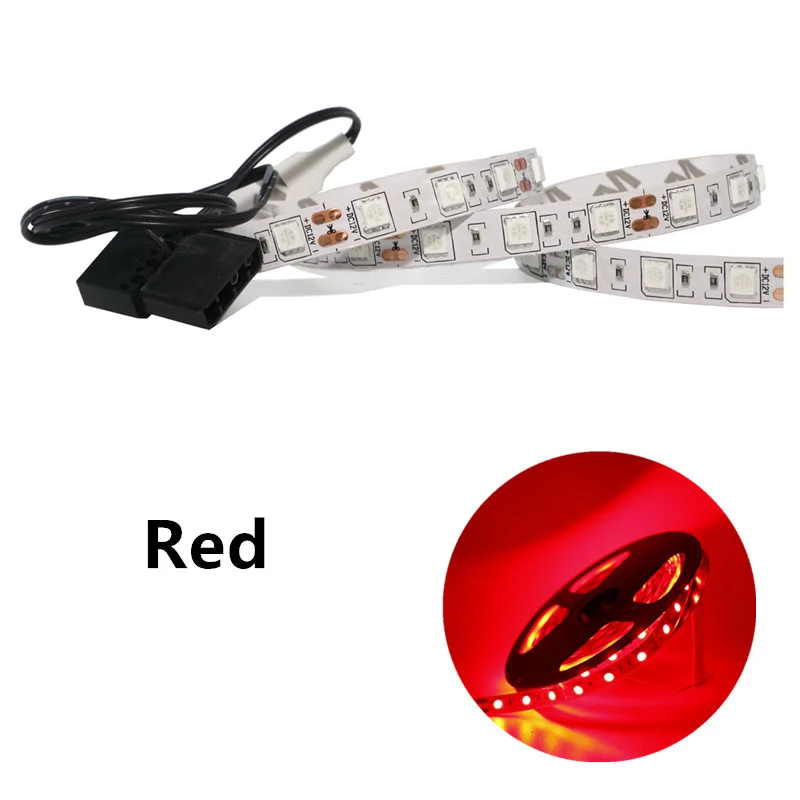 red Чехол для компьютера, клейкая лента, светильник 5050 SMD, гибкая светодиодная лента 12В, ПК, фоновый светильник, красный, желтый, зеленый, RGB, 12 цветов - Испускаемый цвет: red