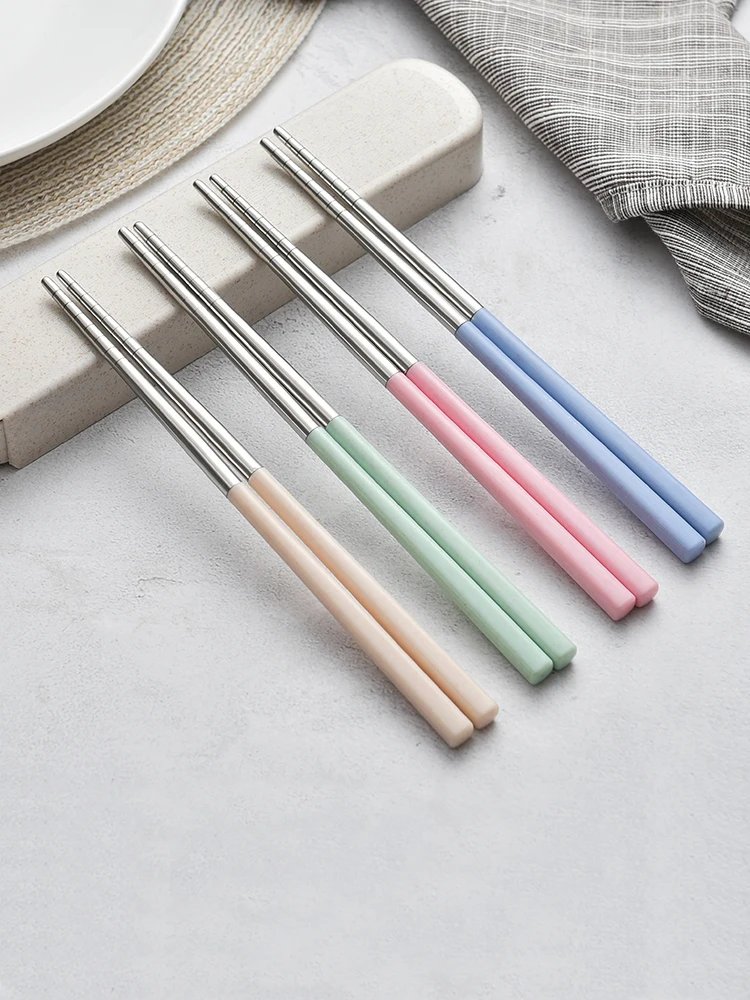 Японская Милая портативная посуда из нержавеющей стали палочки для еды набор