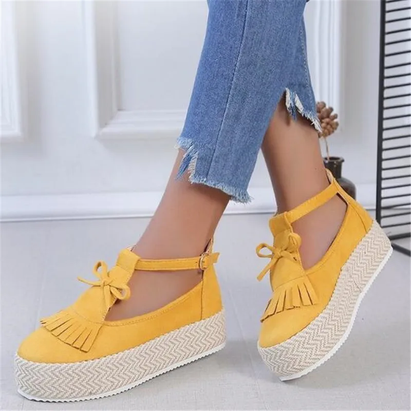 

2021 Woman Vintage Flat Platform Sandals Ladies Sewing Shoes Woman Fashion Tassel Comfortable Sandals Female Chaussures Summer
