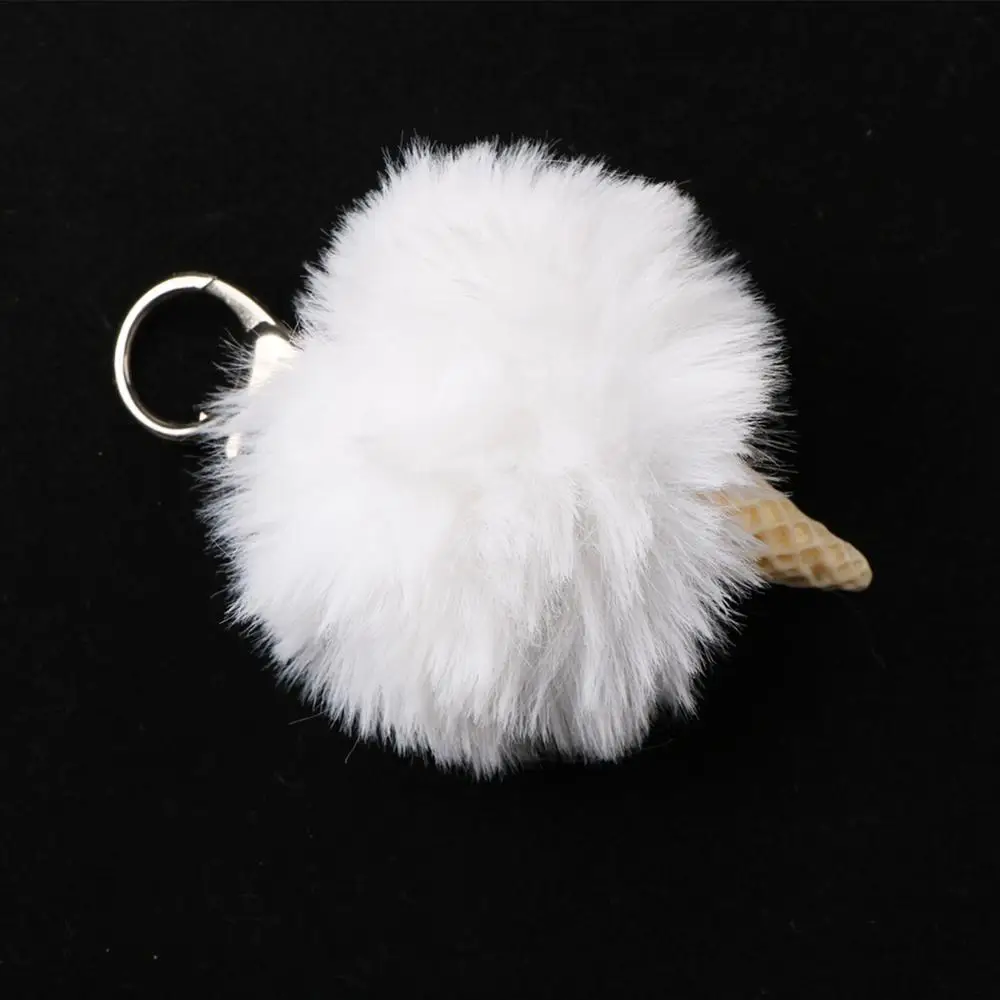 Модный пушистый акриловый брелок кольцо меховой шар мороженое конус помпон