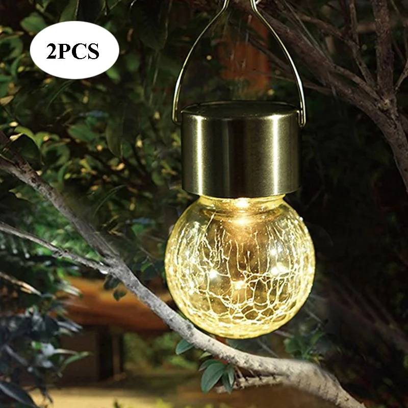 

2Pcs Cracked Glass Globes LED Garden Light Solar Jar Crack Light Waterproof Lantern Hanging Lamp For Garden Yard Patio Lawn