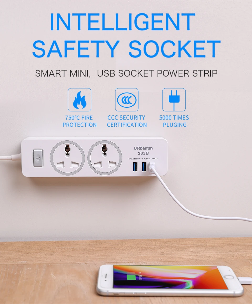 Urbantin 2AC& 3 USB общий переключатель сетевой шнур USB розетка Смарт гнездо для шнура удлинителя Универсальная Розетка с вилкой Великобритании