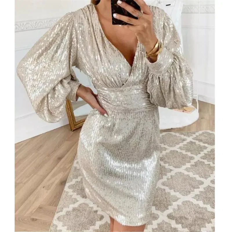2019 блестящее платье сексуальная женская одежда Клубная с блестками v-образный