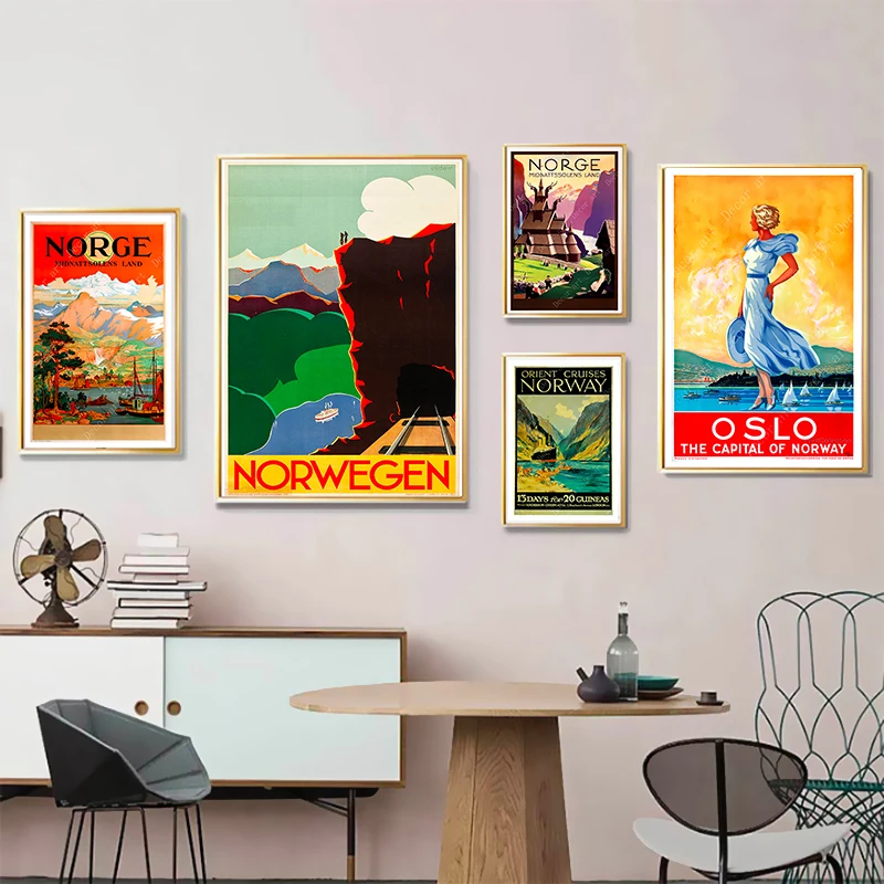 Норвежская карта Осло Норге Fjords винтажная Ретро путешествия классические