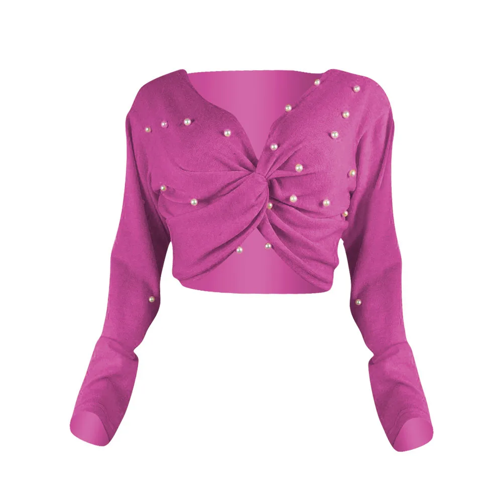 3 вида цветов осень зима жемчуг Блузка Топы с вырезом лодочкой 2018 для женщин