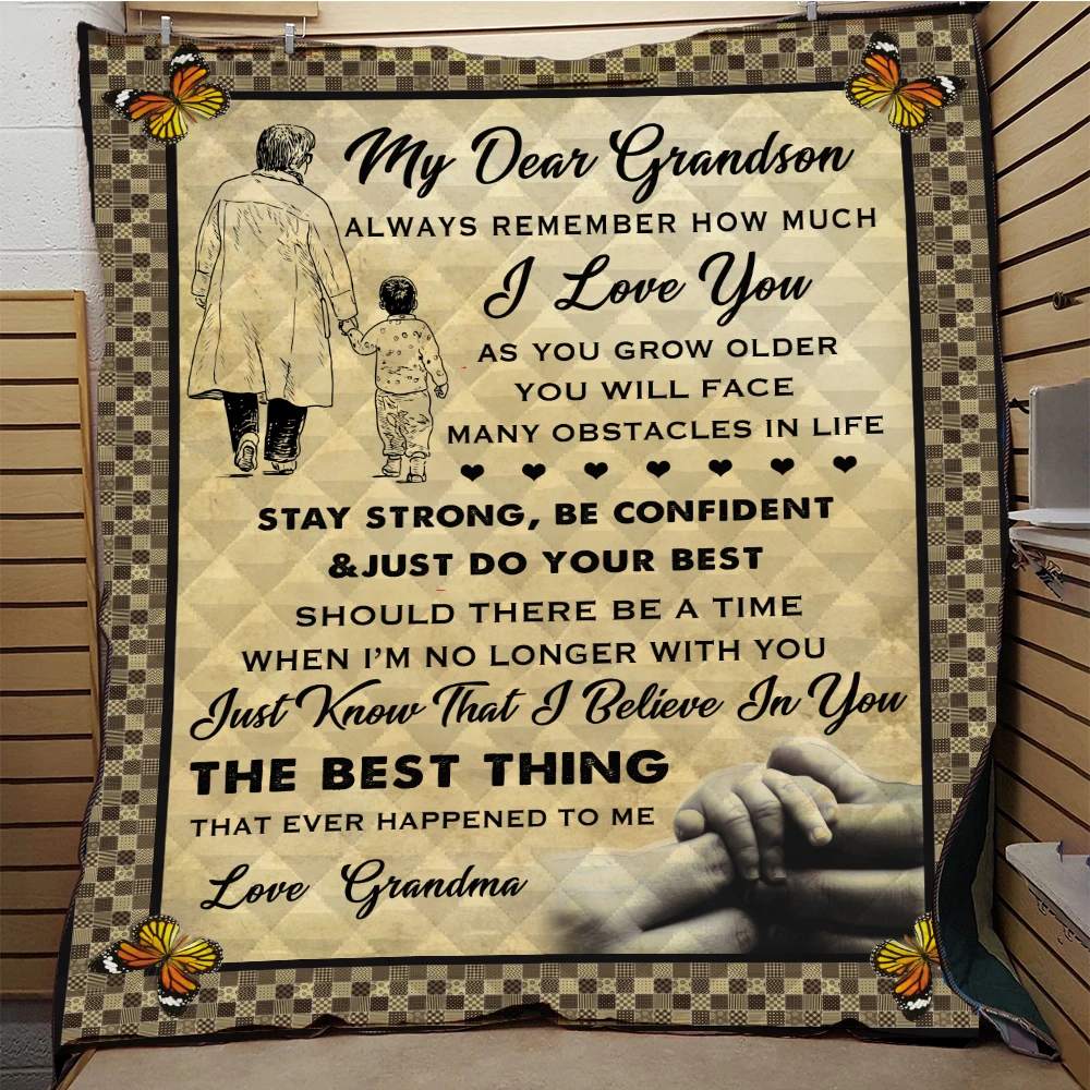 Мягкое стеганое одеяло с принтом My Grandson всесезонное для кровати мягкое теплое