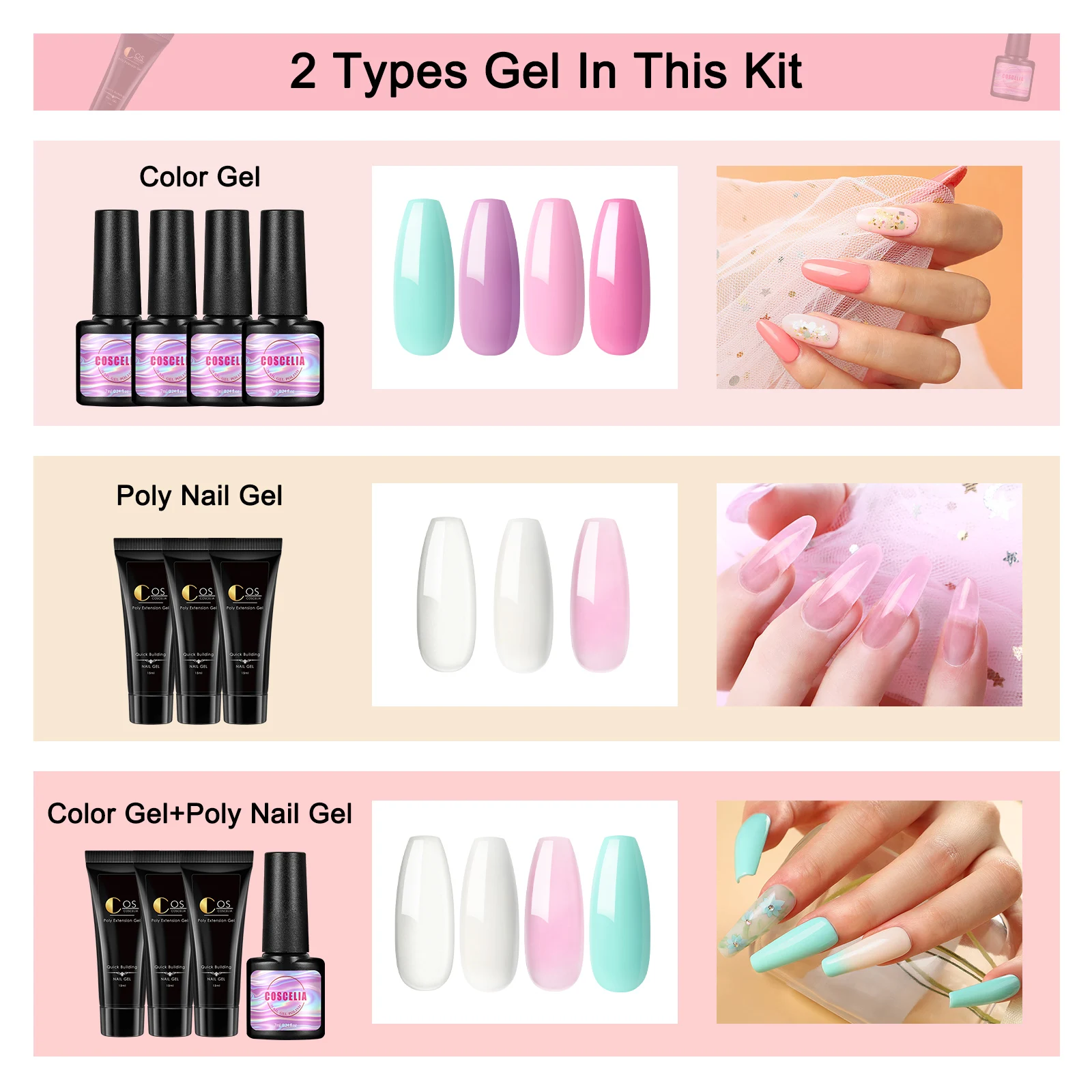 

COSCELIA Poly Nail Gel Set With UV LED Lamp Dryer Nail Gel Polish Kit Electric Nail Drill Soak Off Manicure Tools Set Nails Tool