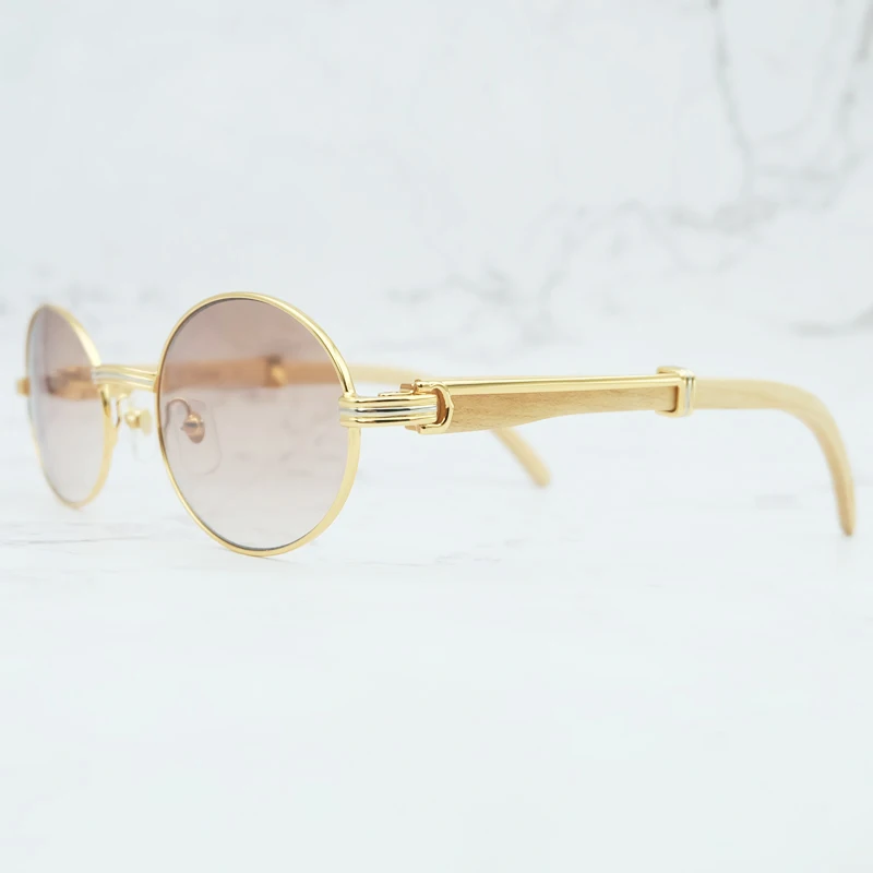 Деревянные круглые солнцезащитные очки мужские металлические ретро