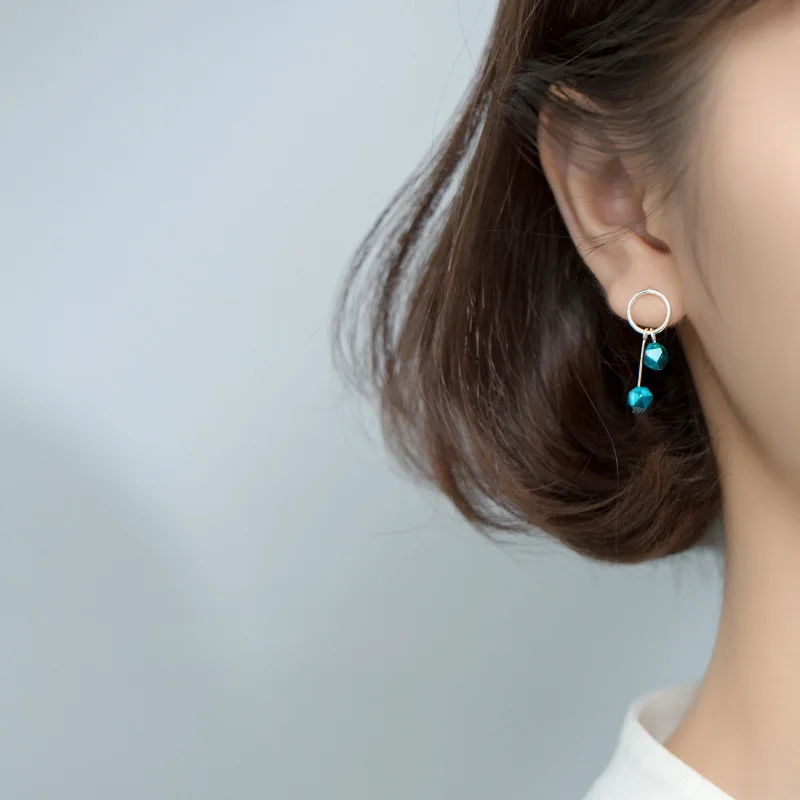 INZATT Real 925 Sterling Silver Geometric Blue Stone Stud Earrings For Fashion Women Party Fine Jewelry ins Hot Accessories | Украшения и