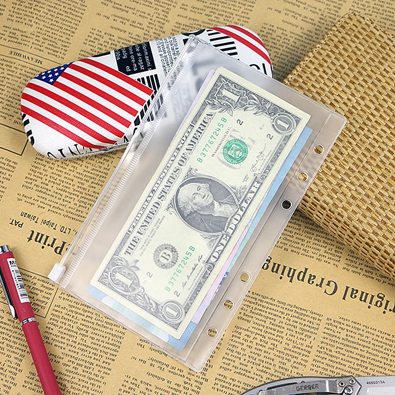 

Pvc Zipper Bags Pouch Standard 6 Holes Transparent Bag Card Bills Bags Loose Leaf Plastic Cards Holder Pockets Storage Documents