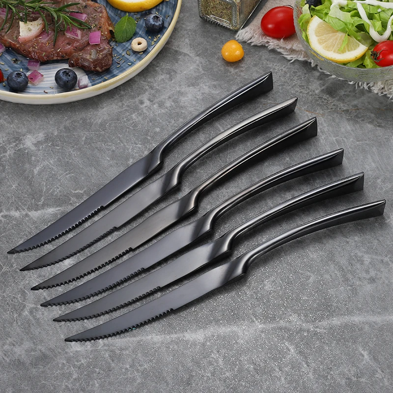 

6Pcs/set Stainless Steel Steak Knife Black Rose Gold Silver Sharp Table Knives Set Restaurant Cutlery Flatware Dinnerware set