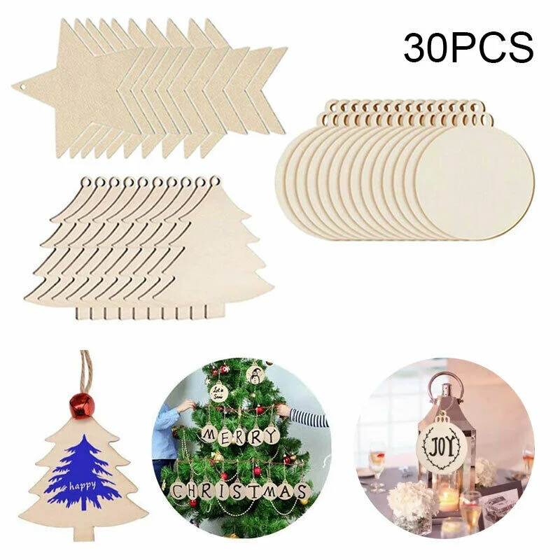 

30Pcs Christmas Wooden Pendants Xmas Tree Hanging Ornaments DIY Wood Crafts For Home Christmas Party New Year Decorations