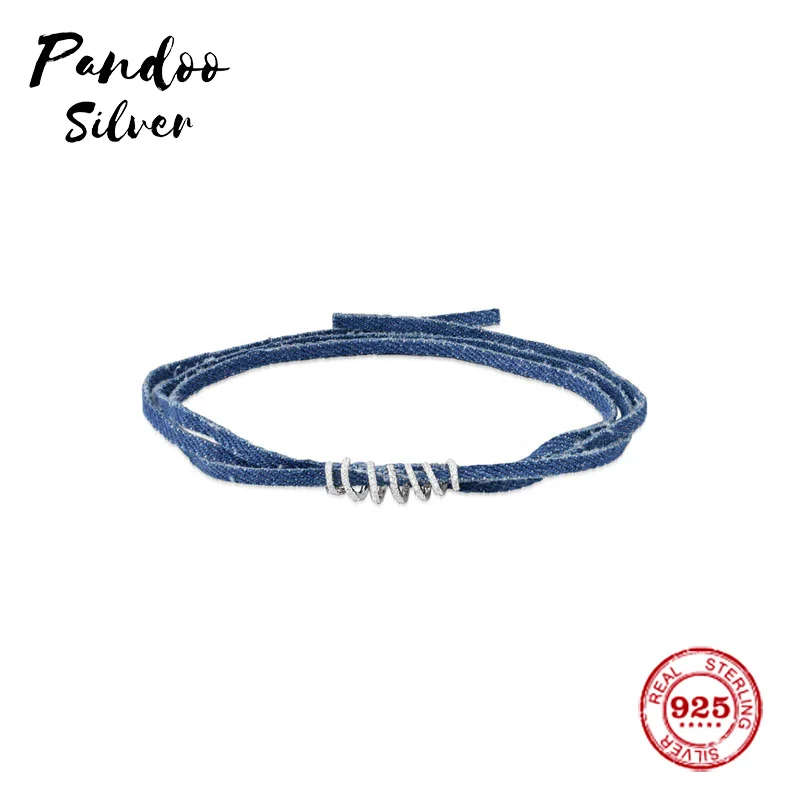 Fashion Charm Sterling Silver Copy 1:1 Denim Choker Bracelet With Mini Hoops Women Monaco Jewelry Gift Logo | Украшения и