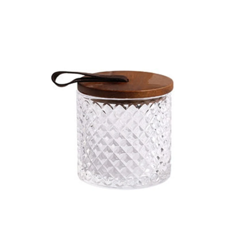 55KF Diamond Pattern Glass Jar with Wooden Lid Handle Coffee Storage Tank Tea Spice Clear Bottle Can Food Kitchen Container | Дом и сад