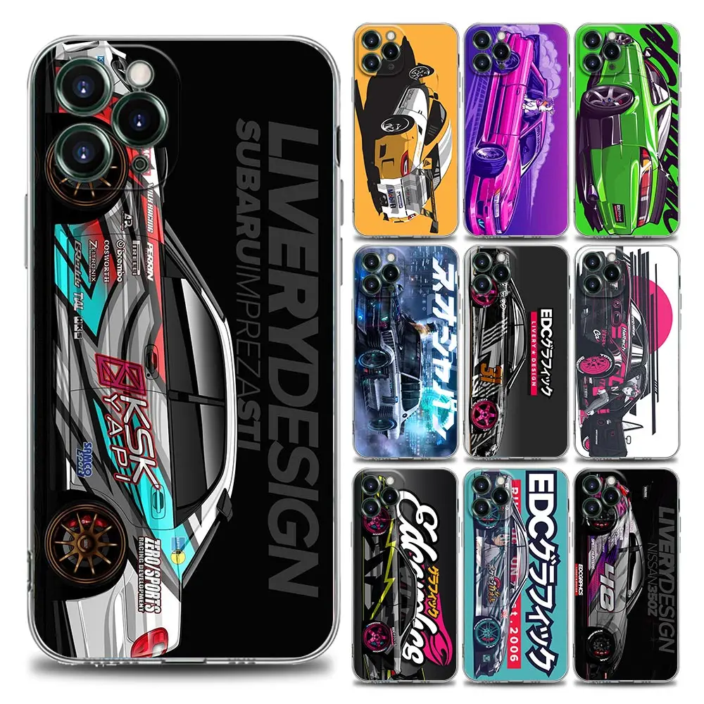 

Tokyo JDM Drift Sports Car Clear Phone Case for iPhone 11 12 13 Pro Max 7 8 SE XR XS Max 5 5s 6 6s Plus Soft Silicon