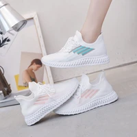 2021 new fashion casual flying woven breathable lightweight sports wild lace up womens shoes comfortable solid shoes hot sell