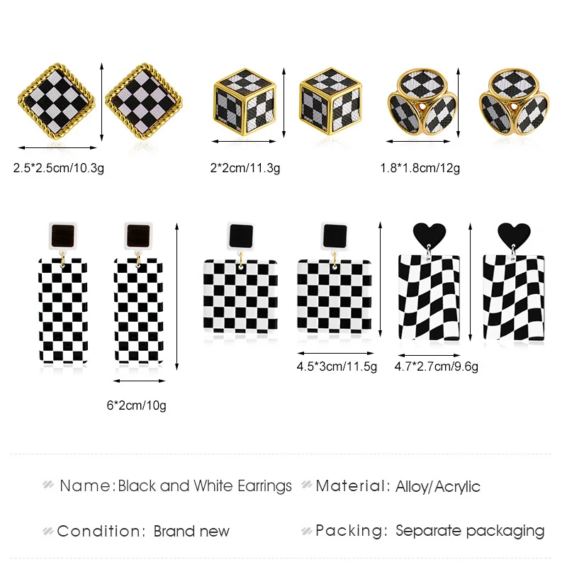 BanFu корейские квадратные акриловые черные и белые Висячие серьги из сплава для