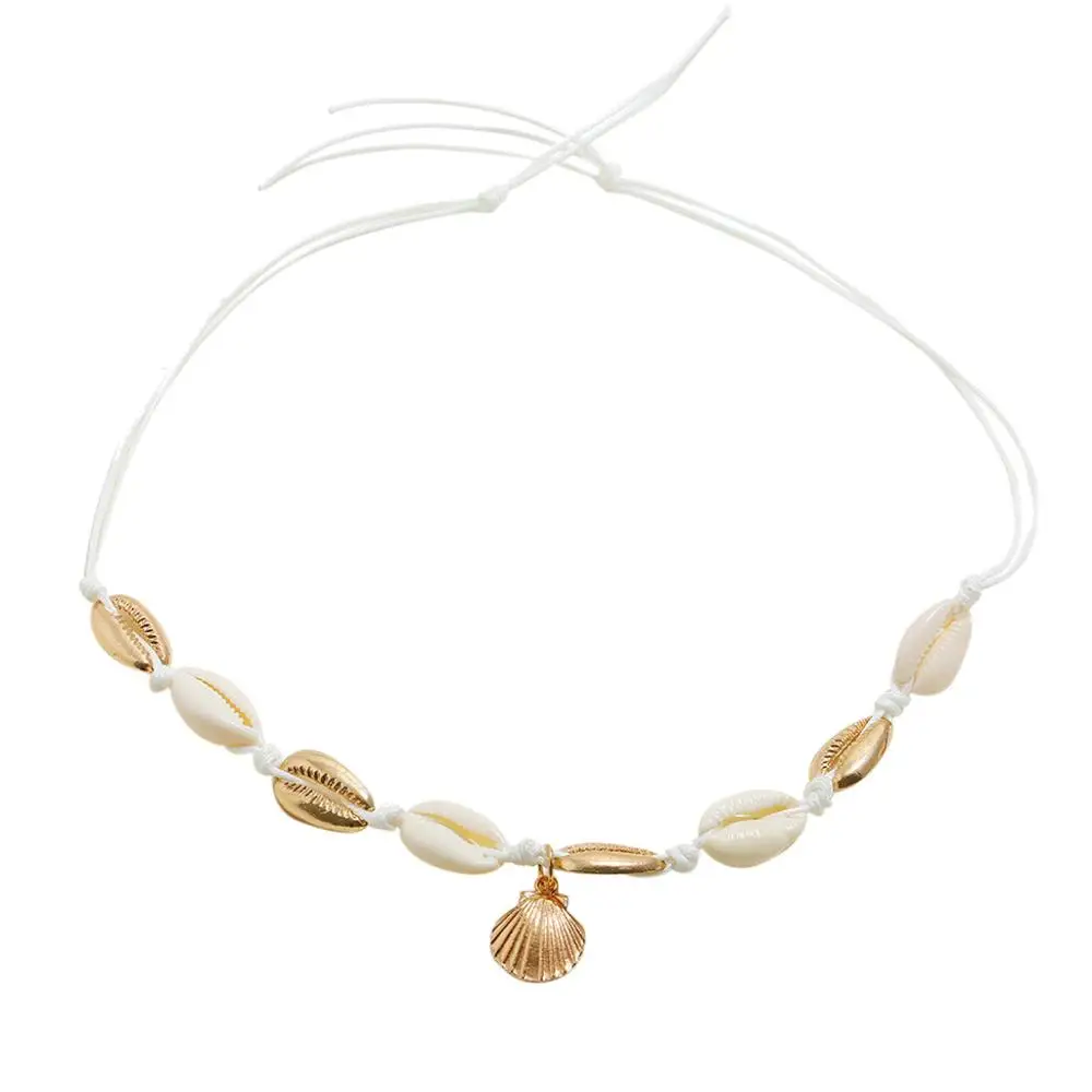 Женское многослойное ожерелье из ракушек длинная цепочка золотого цвета морских