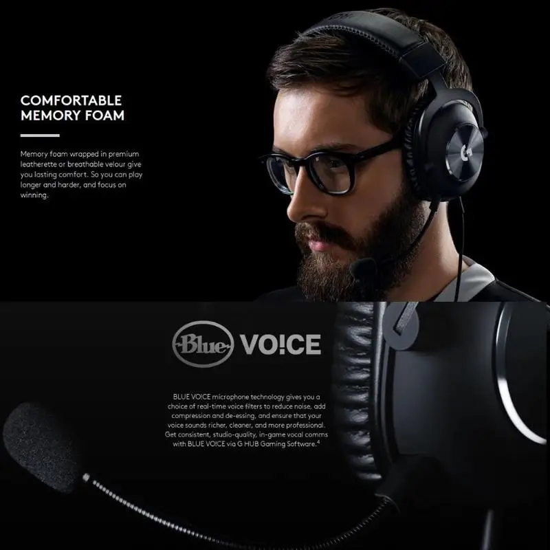 Logitech G Pro X USB Wired Gaming Headset Blue VOICE 7.1 Channel Surround Sound Hi-Fi Stereo Headset with Detachable Microphone