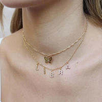 a z 26 letter name initials gold cz charms pendant diy necklace lettert women neck chain double stainless steel necklaces