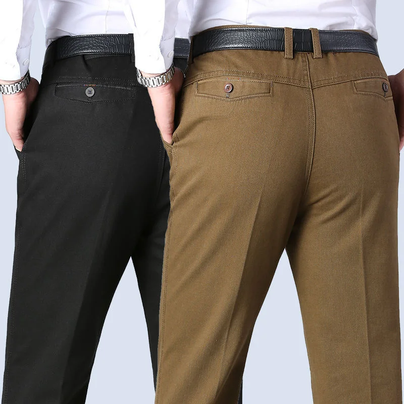 

Autumn and winter thick straight casual pants high waist cotton middle-aged and elderly dad loose deep crotch men's long pants