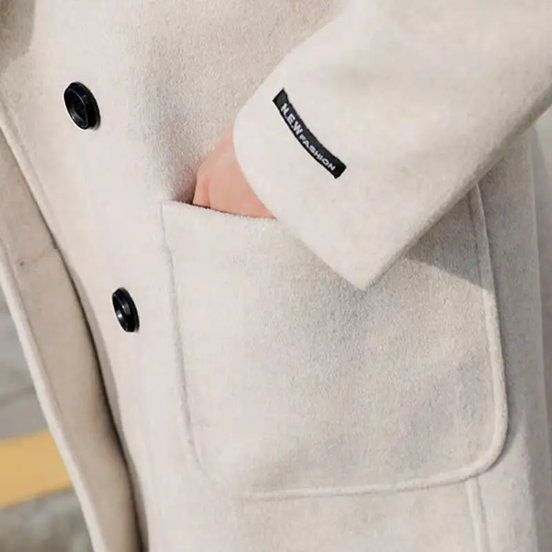 

New woolen coats for women Korean style casual slim Double Breasted long wool blend coat fashion solid lapel elegant outwear