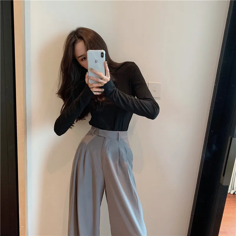 

170-175cm Spring Autumn Female Wide Leg Pants Women Long Pants Ladies High Quality Vintage Casual Straight Trousers 2021