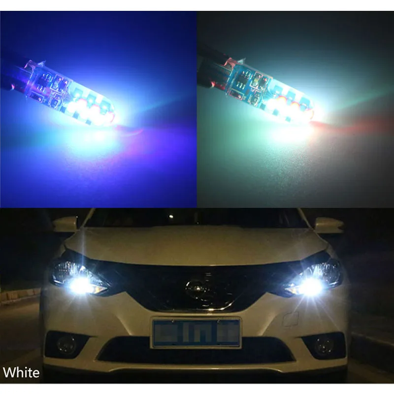 10PC RXZ RGB T10 W5W Silicone Flash Strobe LED Bulbs Car Dome Reading Light Automobiles Wedge Lamp Bulb With Remote Controller images - 6