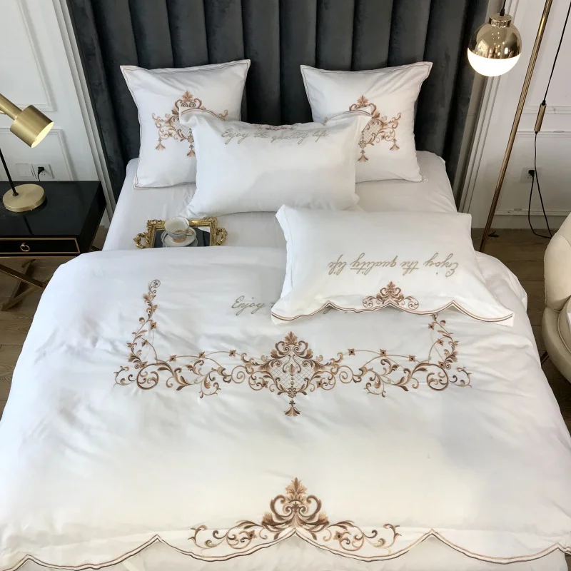 

Chic Gold Embroidery Duvet Cover set Luxury Brushed Cotton Soft Warm Bedding set Bed sheet set Pillow shams Comforter Cover set