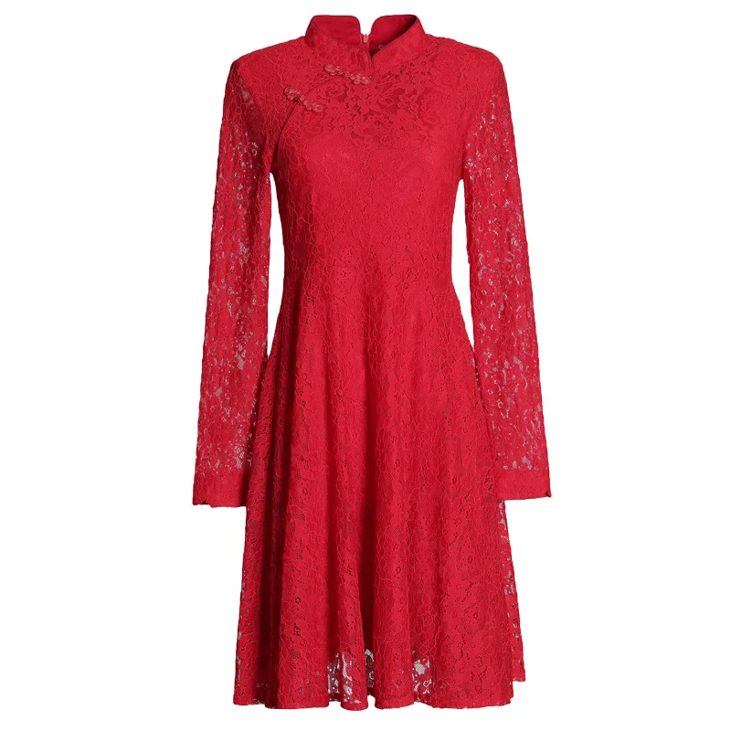 Платье для мамы и дочки WLG одежда семейная Красные кружевные модные платья в