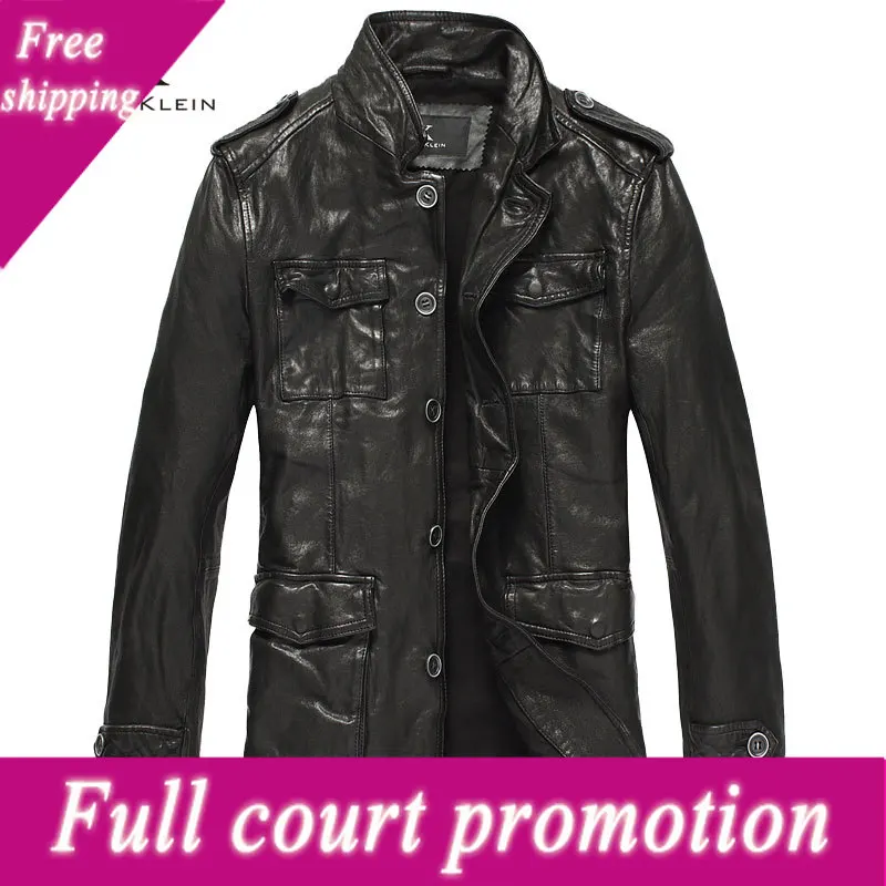 

Мужская мотоциклетная куртка из натуральной овечьей кожи, средней длины