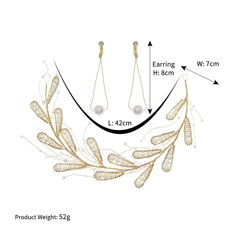 Женская повязка на голову с жемчугом и листьями золотистого цвета | Украшения