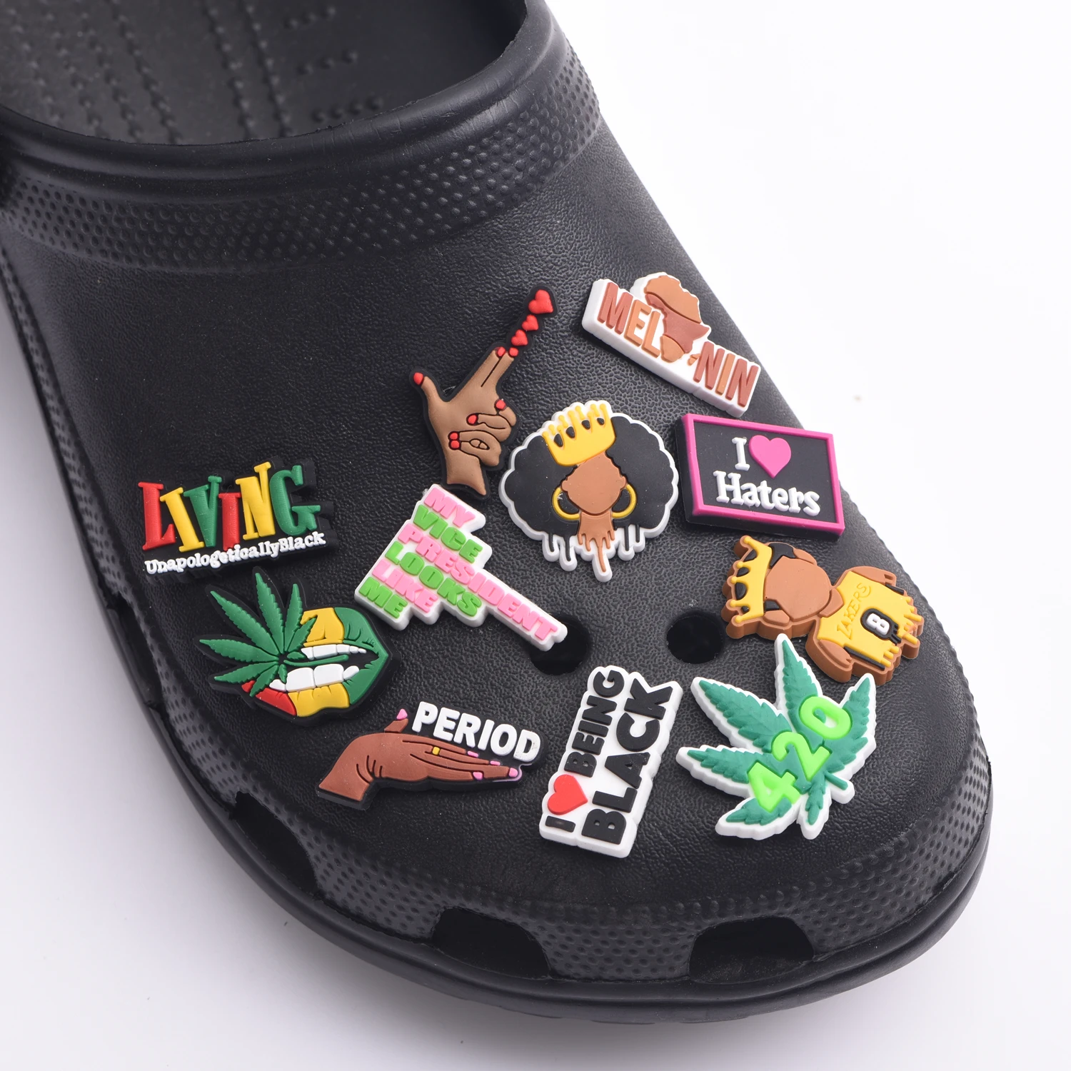 1pcs Black Girl Magic Croc Shoe Charms Accessories Decorations PVC Croc Charms Button for Girl Gift