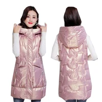 women warm long vest oversize glossy waistcoat autumn winter waterproof hooded parka coat 2021 sleeveless jacket plus size 4xl