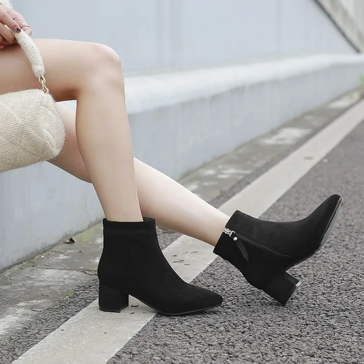 

Big Size 9 10 11 12 boots women shoes ankle boots for women ladies boots shoes woman winter Solid color side zipper pendant