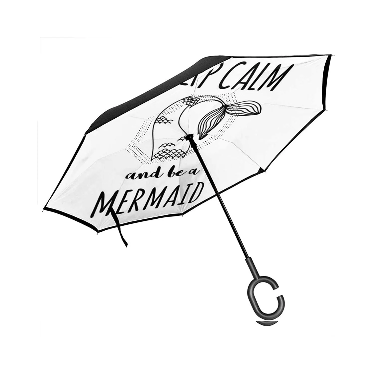 

Автомобильный Зонт заднего вида, монохроматический дизайн и изображение с текстом русалки и хвостом, с ручкой в форме буквы с, зонт
