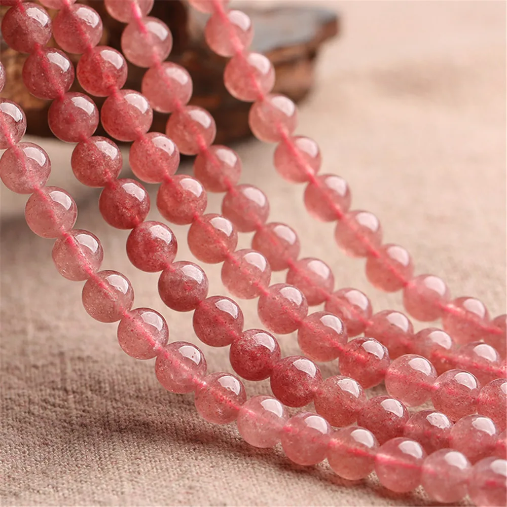 

Grade A Natural Strawberry Quartz Beads NOT Dyed 6mm-10mm Smooth Polished Round 15 Inch Strand CM02