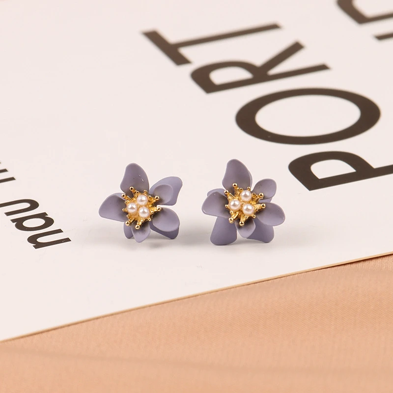 

Fashion Creative Sweet Cute Purple Color Flower Earrings Trendy Modern Women's Jewelry Exquisite Ear Accessories