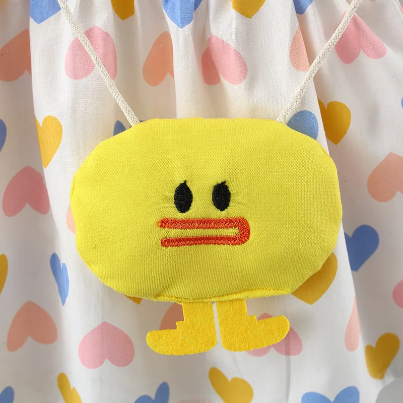 

Girls Dress Summer Children's Clothing Heart Print Cartoon Little Yellow Duck Sleeveless Cute Casual Kids Clothes Outfits