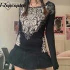 Женская футболка с длинным рукавом, круглым вырезом и принтом