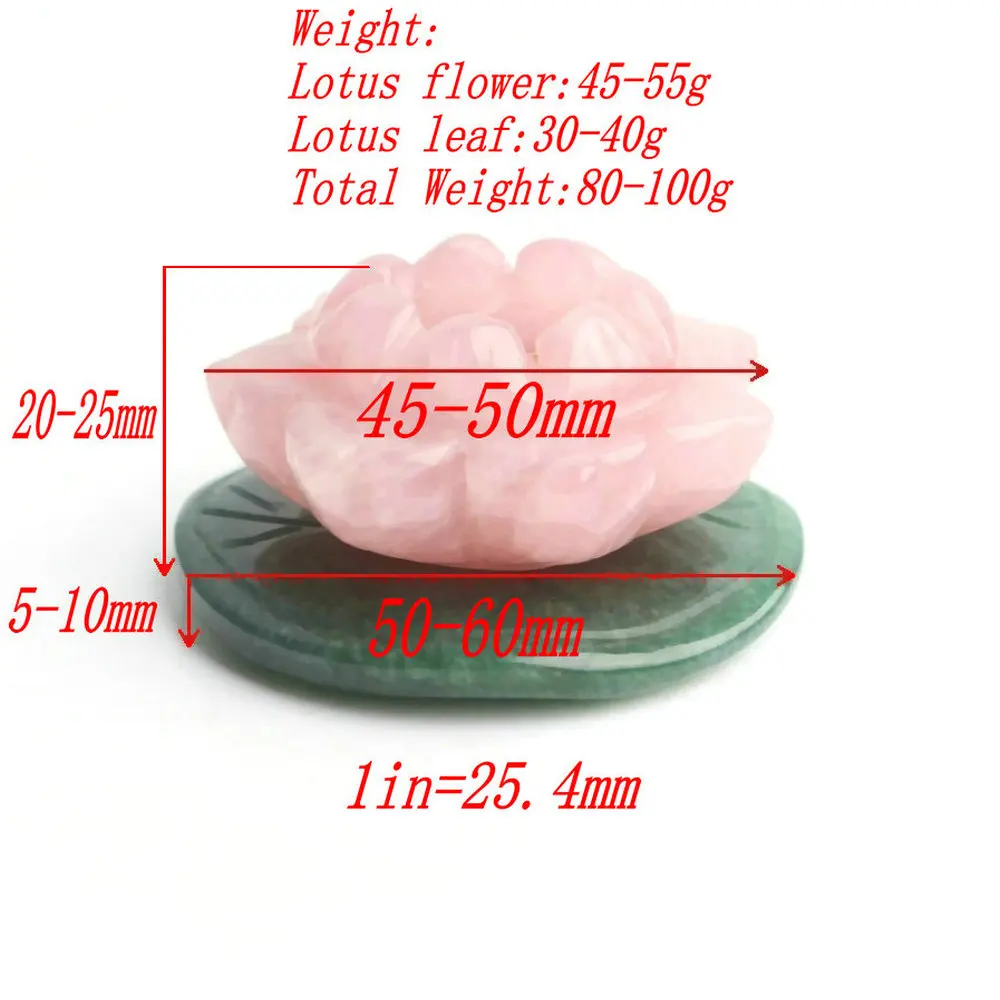 1 шт. милый ручной резной натуральный розовый кварц цветок лотоса и зеленый лист