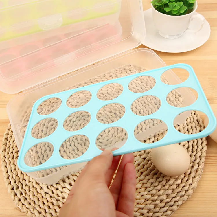 

Plastic Egg Refrigerator Storage Box Portable Outdoor Picnic 15 Grid Plastic Egg Box Packaging Kitchen Supplies