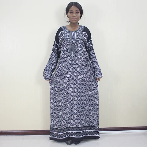 Африканское Дашики, Элегантное повседневное женское платье с круглым вырезом и длинным рукавом, черные платья с аппликацией на пуговицах для женщин, 100% хлопок