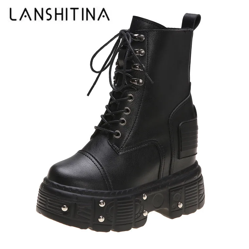 Ботинки в стиле панк женские кожаные кроссовки на платформе сезон осень ботинки