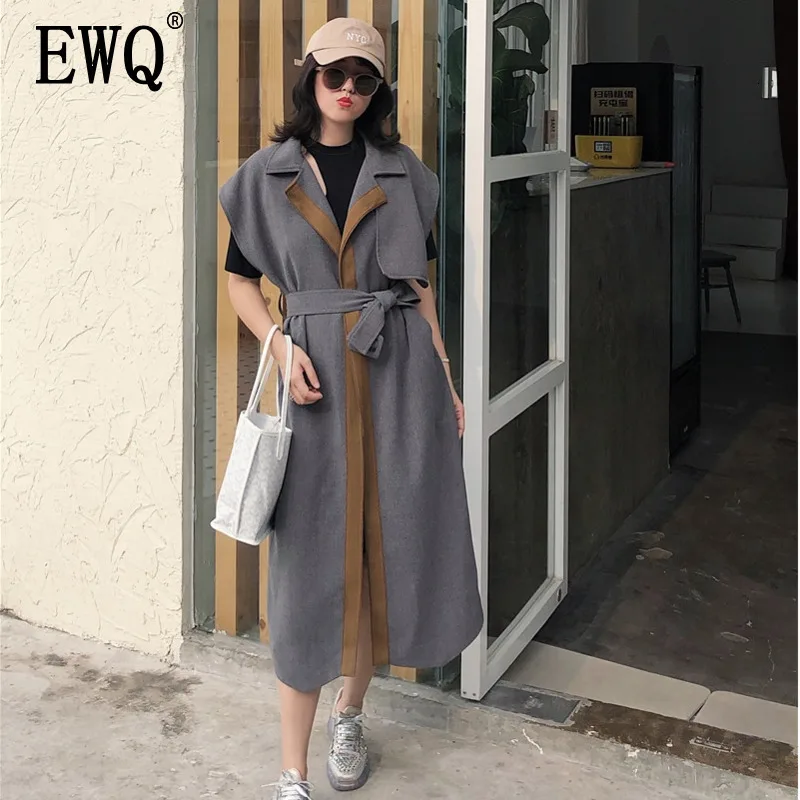 [EWQ] Новинка года; сезон весна-осень; модный длинный свободный женский жилет на шнуровке Без Рукавов ярких цветов; AH10213M